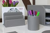 Osco Faux Leather Pen Pot Desk Organizer Grey 10.5 cm H x 8.7 cm Dia view 5