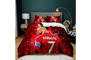 LUCIHZ Teen Cristiano Ronaldo Bedding Set Soccer Star CR7 Duvet Cover Set Queen Size Light-Weight Comforter Cover for Boys, Twin