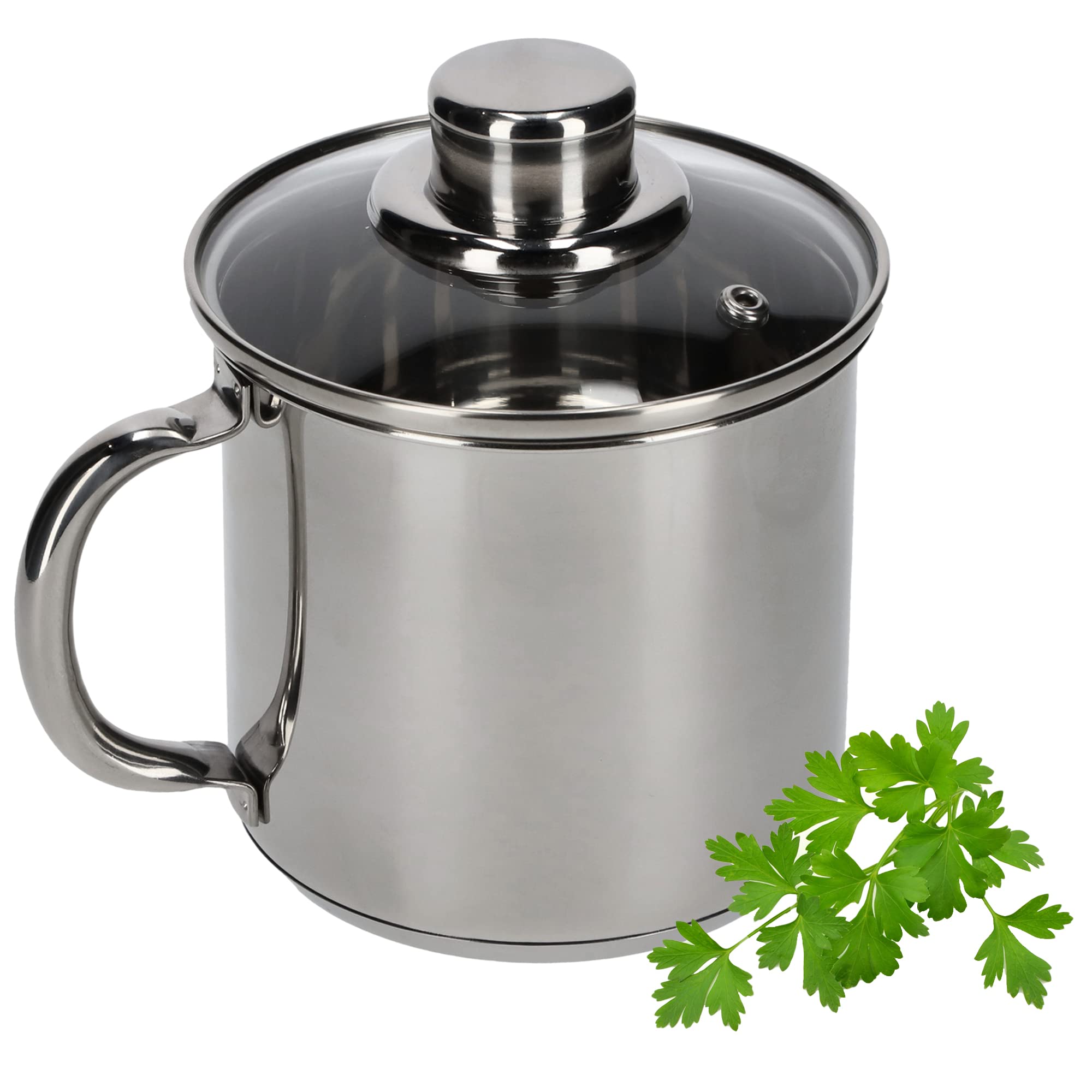 KADAX Tall Pot with Glass Lid, 1.2 L, Milk Pot, Stainless Steel Pot with Handle, Cooking Pot, Lid with Steam Hole, Sauce Pot, Mini Cooking Pot (silver)