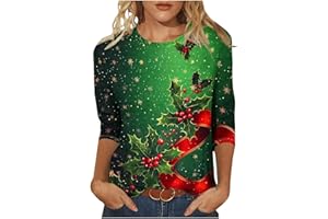3/4 Sleeve Blouse for Women Ugly Christmas Shirts Loose Plus Size Tops Casual Round Neck Xmas Tree Graphic Tees