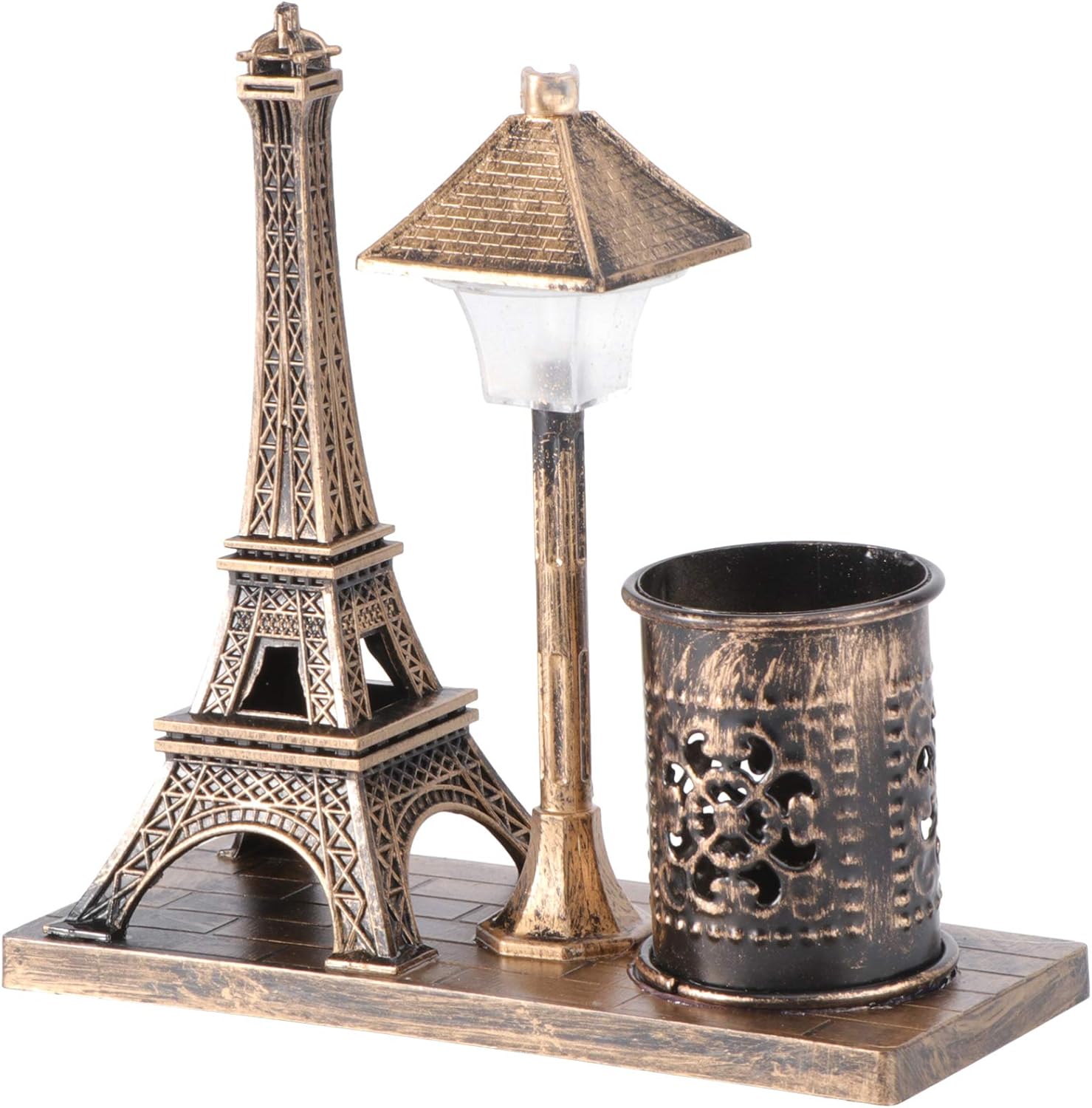 WINOMO Retro Paris Eiffel Tower Statue Desk Organizer Pencil Pen Holder Antique Lighthouse Sculpture Night Lamp Pen Cup
