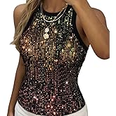 Novaorily Women Casual Sleeveless Sequin Sparkle Tank Tops Sexy Fashion O Neck Glitter Camisole Vest