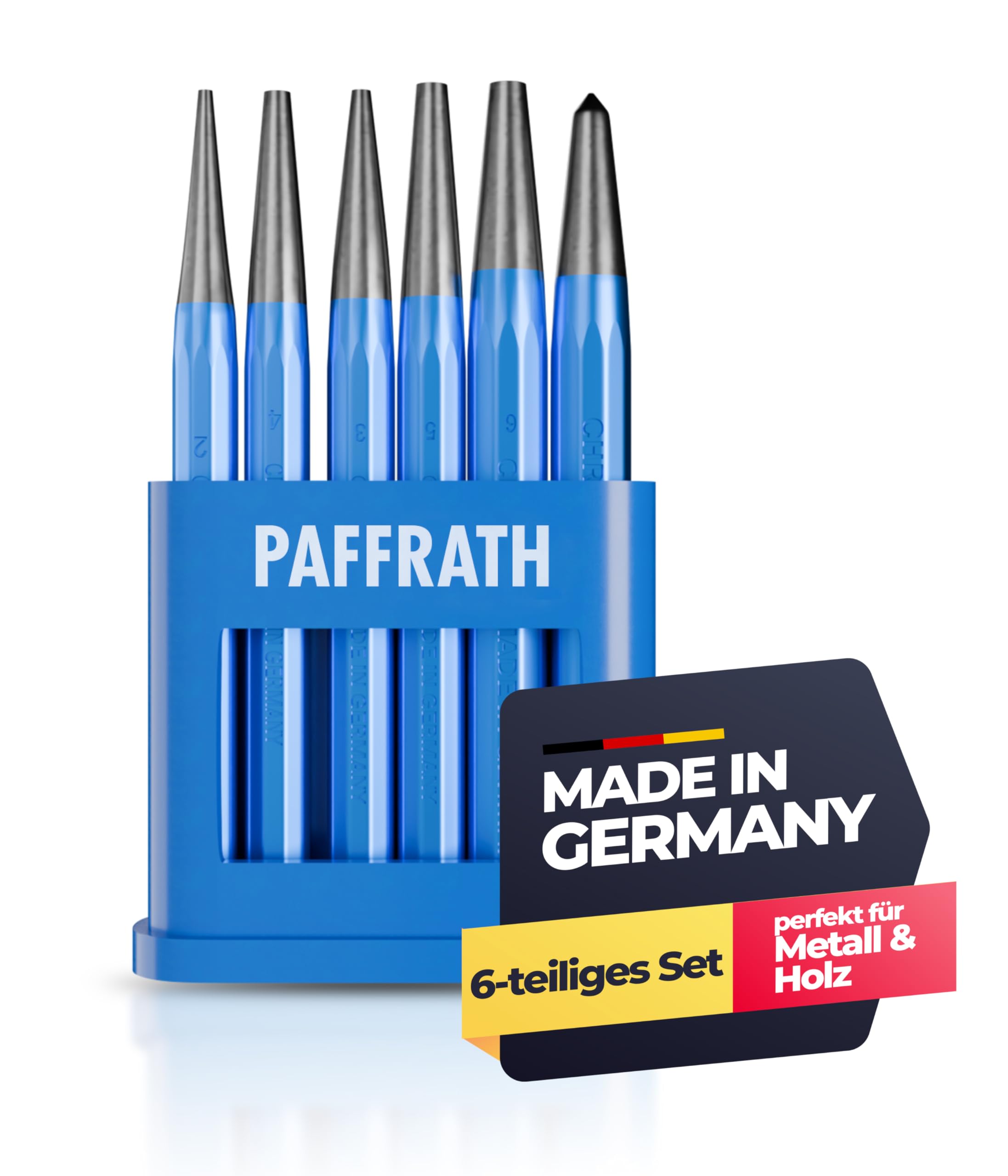 Paffrath® Durchtreiber- und Körnersatz 6-teilig – Präzise geschliffene Spitzen für exakte Markierungen – Hochwertiger Chrom-Vanadium-Stahl für maximale Haltbarkeit – Made in Germany