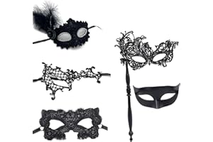 LQUCWEPP 4-Pack Women's Masquerade Masks, Masquerade Masks with Sticks, Venetian Masks Halloween Bachelorette Party