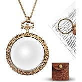 YYHSND 10X Magnifying Glass Necklace Magnifier Necklace Pendant Optical Magnifier with Chain Necklace for Library, Reading, Zooming and Jewelry (Pure Gold)