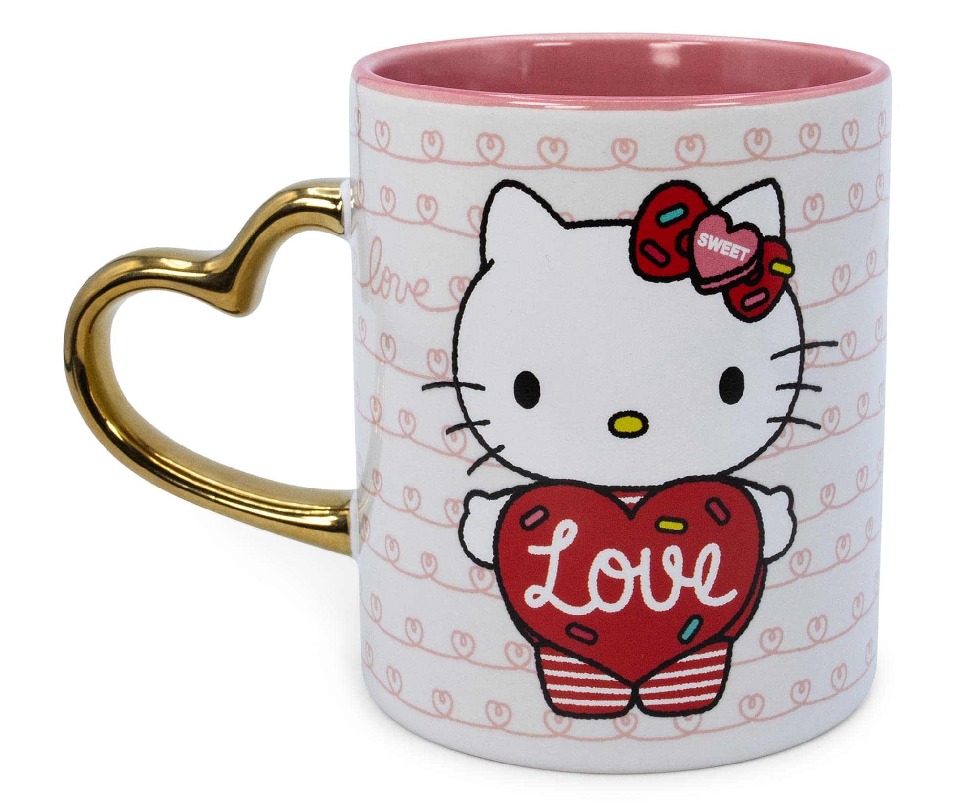 Toynk Sanrio Hello Kitty Love Heart-Shaped Handle Ceramic Mug | Holds 14 Ounces
