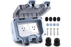 Delgada 2 Gang Waterproof Outlet with Cover 15 Amp Outdoor Power Socket Outside Plug Receptacle Outlet Box 125 Volt Outdoor O