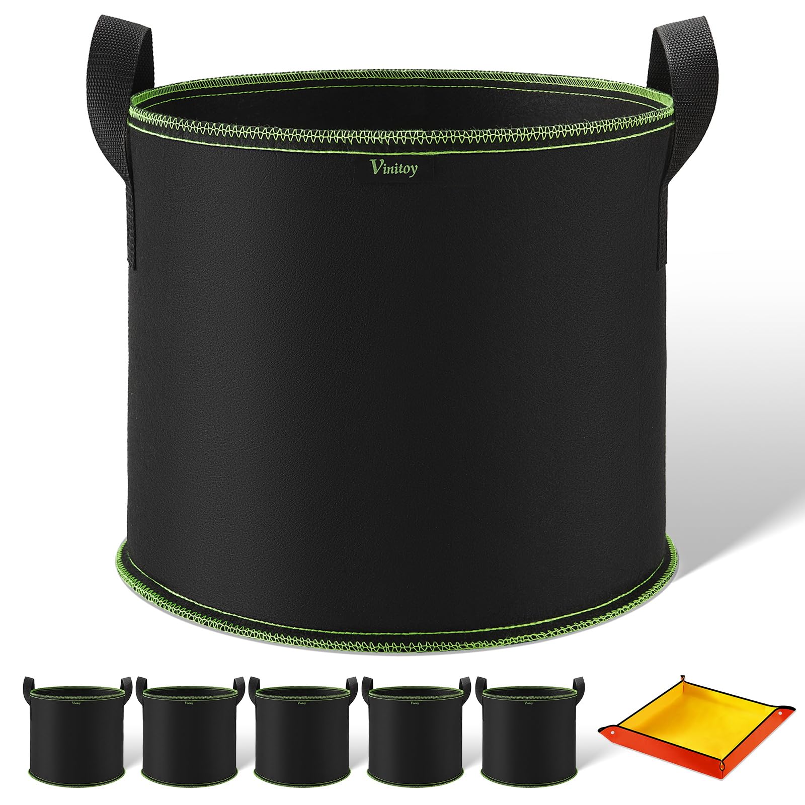 Vinitoy Grow Bags, 5 Pack 7 Gallon Reusable Plant Bags with Nylon Handles, Heavy Duty Thickened Nonwoven Fabric Pots with Gardening Mat for Vegetables, Potatos, Tomatoes and Fruits, 27L