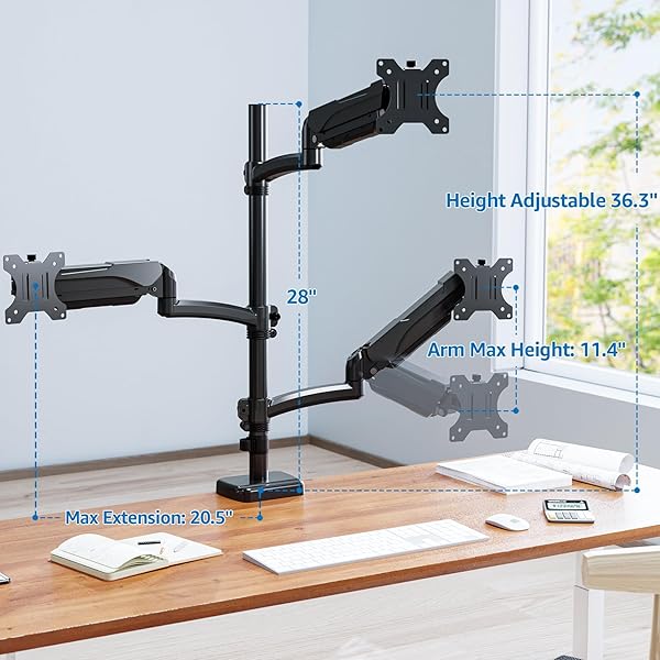 ERGOFOCUS TRIPLE MONITOR MOUNT FITS MAX 32″ COMPUTER SCREEN, HOLDS UP TO 17.6LBS EACH ARM, 3 MONITOR DESK MOUNT, TRIPLE STAND WITH TILT SWIVEL ROTATION, VESA MOUNT 75/100MM
