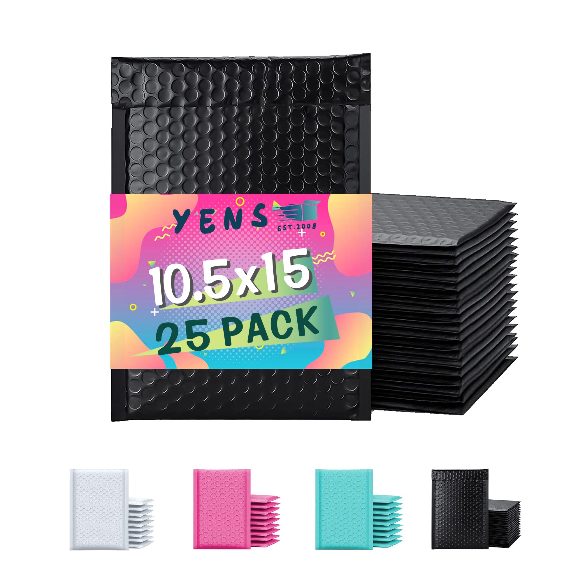 Photo 1 of Yens Poly Bubble Mailers 10.5x16 25 Pack Black Waterproof Self Seal Adhesive Shipping Bags, Cushioning Padded Envelopes for Shipping, Mailing, Packaging Usable 10.5x15