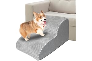 QONIMM Dog Stairs Ramp for High Bed, Curved Dog Steps for Small Dogs and Cats, Foam Pet Stairs for Couch, Non-Slip Balanced Portable Pet Step Indoor 2 Step