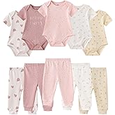 Ruliby Baby Bodysuit and Pant Set 10-pcs Cotton Soft Newborn Boy Girl Clothes Outfits