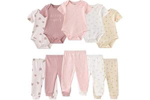 Ruliby Baby Bodysuit and Pant Set 10-pcs Cotton Soft Newborn Boy Girl Clothes Outfits