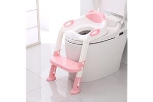 Toilet Potty Training Seat with Step Stool Ladder,711TEK Potty Training Toilet for Kids Boys Girls Toddlers-Comfortable Safe Potty Seat with Anti-Slip Pads Ladder(PInk)