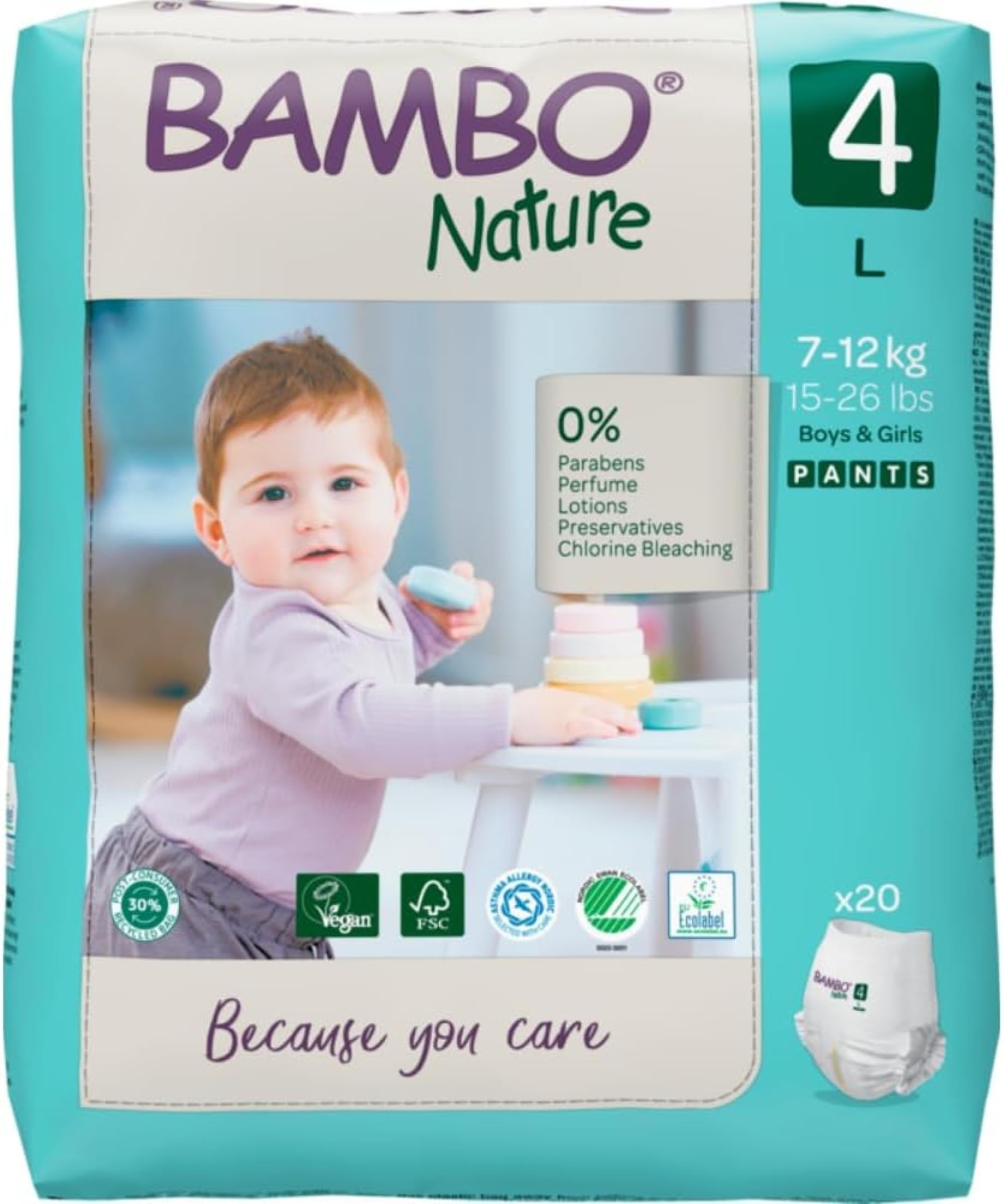 Bambo Nature Premium Training Pants, Pull Ups, Eco-Labelled Potty Training Pants, Training Nappy Pants, Secure & Comfortable, Discreet Pants For Active Day & Comfy Night's Sleep - Size 4 / L, 20PK
