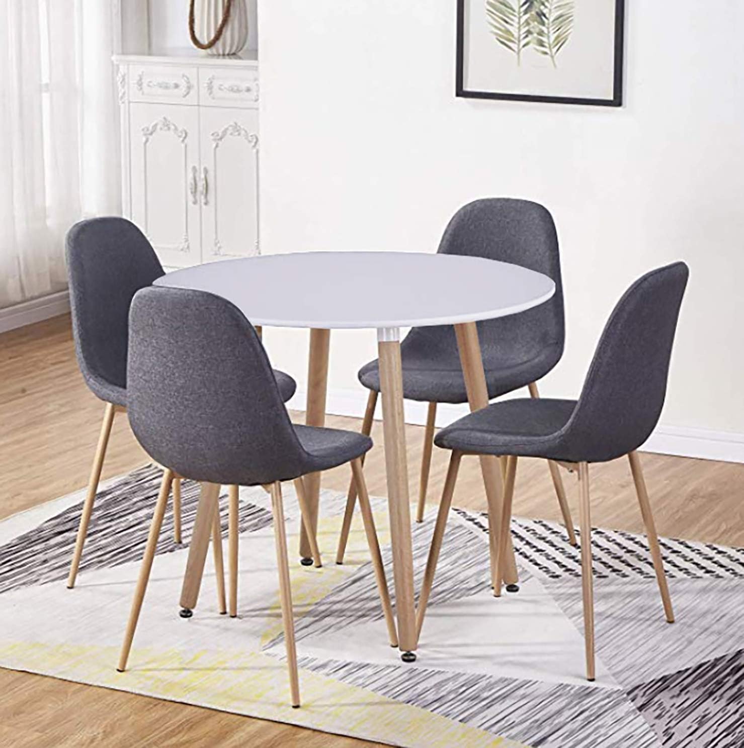 GOLDFAN Round Dining Table and 4 Chairs Eiffel Wood Style Kitchen Table