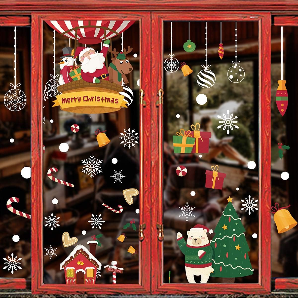 WIDEBULE Christmas Windows Stickers, Detachable DIY Santa's Reindeer Balloon Snow Glass Decal Shop Home … (color-002)