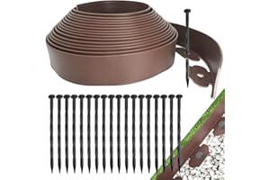 GADENGPLUS Landscape Edging Border No Dig, Plastic Edging for Landscaping, Garden Edging Border,Lawn Edging,Garden Borders,Flower Bed Edging,Rubberific Landscape Edging, (Plastic Stakes, Brown-66Feet)
