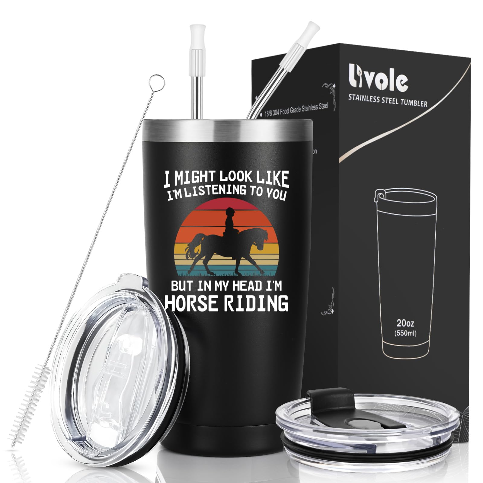 Livole Horses Mug, Christmas Gifts for Horse Lovers, Men, Women, Riding Gifts for Women, Men, in My Head I’m Horse Riding, Horses Lover Coffee Travel Mug, 20oz 600ml Insulated Wine Glasses