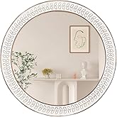 fuxuiwy 24 inch Round Rustic Wooden Mirrors, Distressed Circle Mirror for Bathroom, Bedroom, Living Room, Entryway, Fireplace