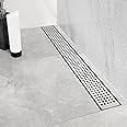 Neodrain 24-Inch Linear Shower Drain with Quadrato Pattern Grate,Brushed 304 Stainless Steel Rectangle Shower Floor Drain,Linear Drain with Leveling Feet,Hair Strainer