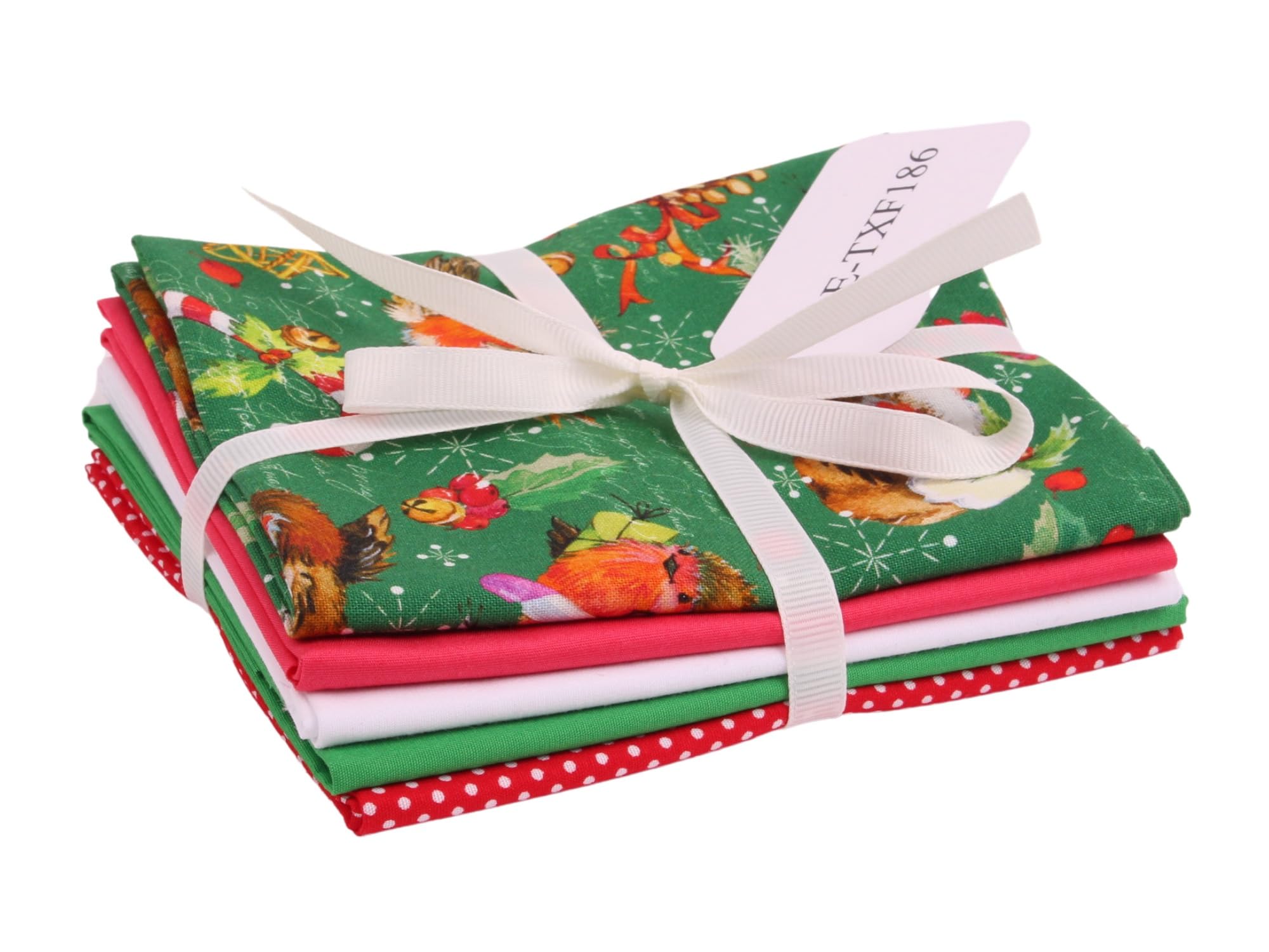 Christmas Robins Christmas Fat Quarter 5 Piece Cotton Crafting Patchwork Quilting Sewing Bundle 54cm x 54cm