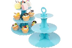 3-Tier Cupcake Stand 2 Pack Dessert Cup Cake Stand Tower Paper Round Cake Display Serving Plate for Anniversary Christening D