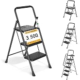 Arbusb Step Ladder, Folding Steel Ladder with Handrail &amp; Wide Pedals | Wide anti-slip pedals, secure handrail, sturdy steel frame, safety lock, lightweight folding design for easy storage