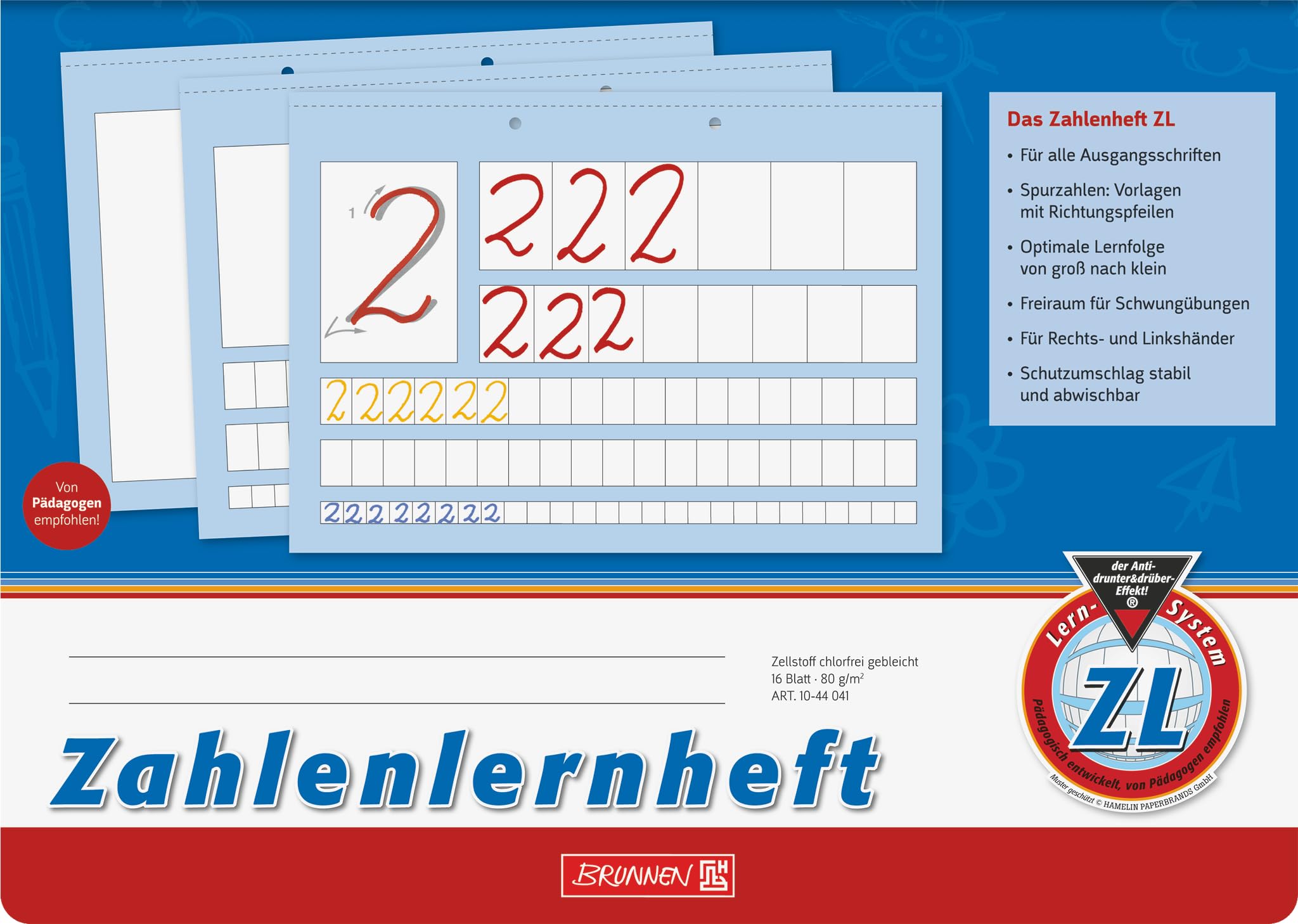 Brunnen 1044041 Number Learning Book ZL A4 Landscape 16 Sheets Line Style ZL)