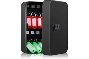 Dalmbox Key Cabinet with Combination Lock, Key Storage Box Wall Mount, Steel Security Locking Key Lock Box with Code, 20 Key Hooks and Colored Key Tag Labels, 7.87x 6.3x3 inch, Black