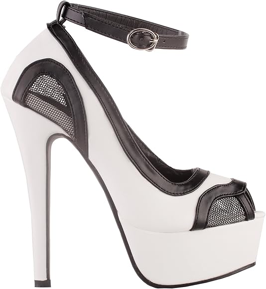 black and white pumps with ankle strap
