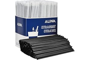 ALINK 500 Pack Black Straight Drinking Straws, Individually Wrapped Plastic Disposable Straws - 7.75" x 0.23"
