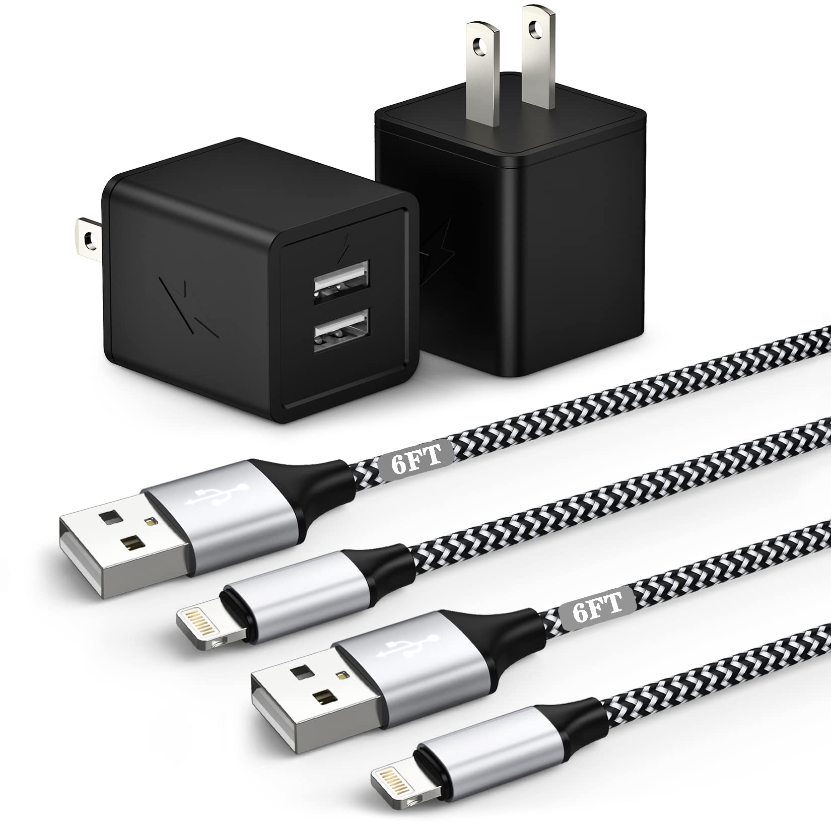 Photo 1 of [Apple MFi Certified]iPhone Charger,Dual Port USB Wall Adapter i Phone Charger Block 2.1A 2Pack 6FT Fast Nylon Braided Data Sync Apple Fast Charging Cord for iPhone 14/13/12/11/SE2022/8/7/XS/XR/X/iPad