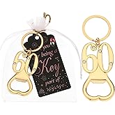 12pcs 60th Gold Keychain Bottle Opener 60th Birthday Party Favors, 60 Beer Bottle Opener Favors 60 Anniversary Souvenirs Return Gifts for Guests Party Decor Supplies (Black and Pink Tag, 60)