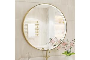 Twalsu 32 Inch Round LED Bathroom Mirror, Gold Metal Framed Lighted Mirror for Bathroom, Wall Mouted LED Vanity Mirror with Lights, 3 Colors and Stepless Dimmable, Anti-Fog, Memory