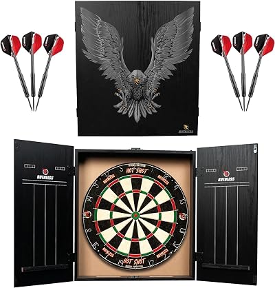 Ruthless Home Darts Centre Eagle Cabinet Dartboard 2 Darts LED Light