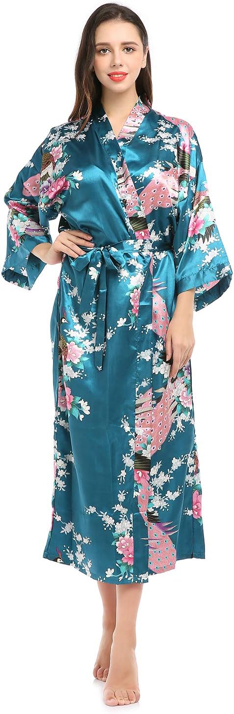 Women Kimono Robe Loungewear Pajamas Satin Nightwear Bathrobe Long
