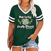 QAUN St Patricks Day Shirt Women Plus Size St. Patrick Day Tshirt Shamrock V Neck T Shirt Lucky Irish Tops