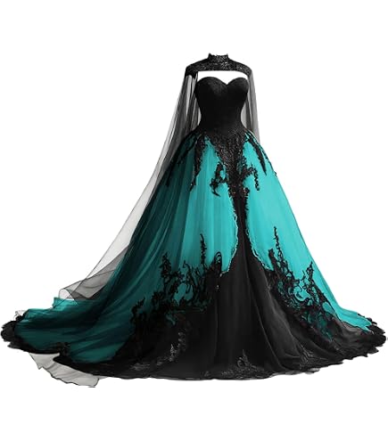 black and green gothic wedding dresses WDBFY Lace Appliques Bridal Gown A- Black -0 a line party dresses