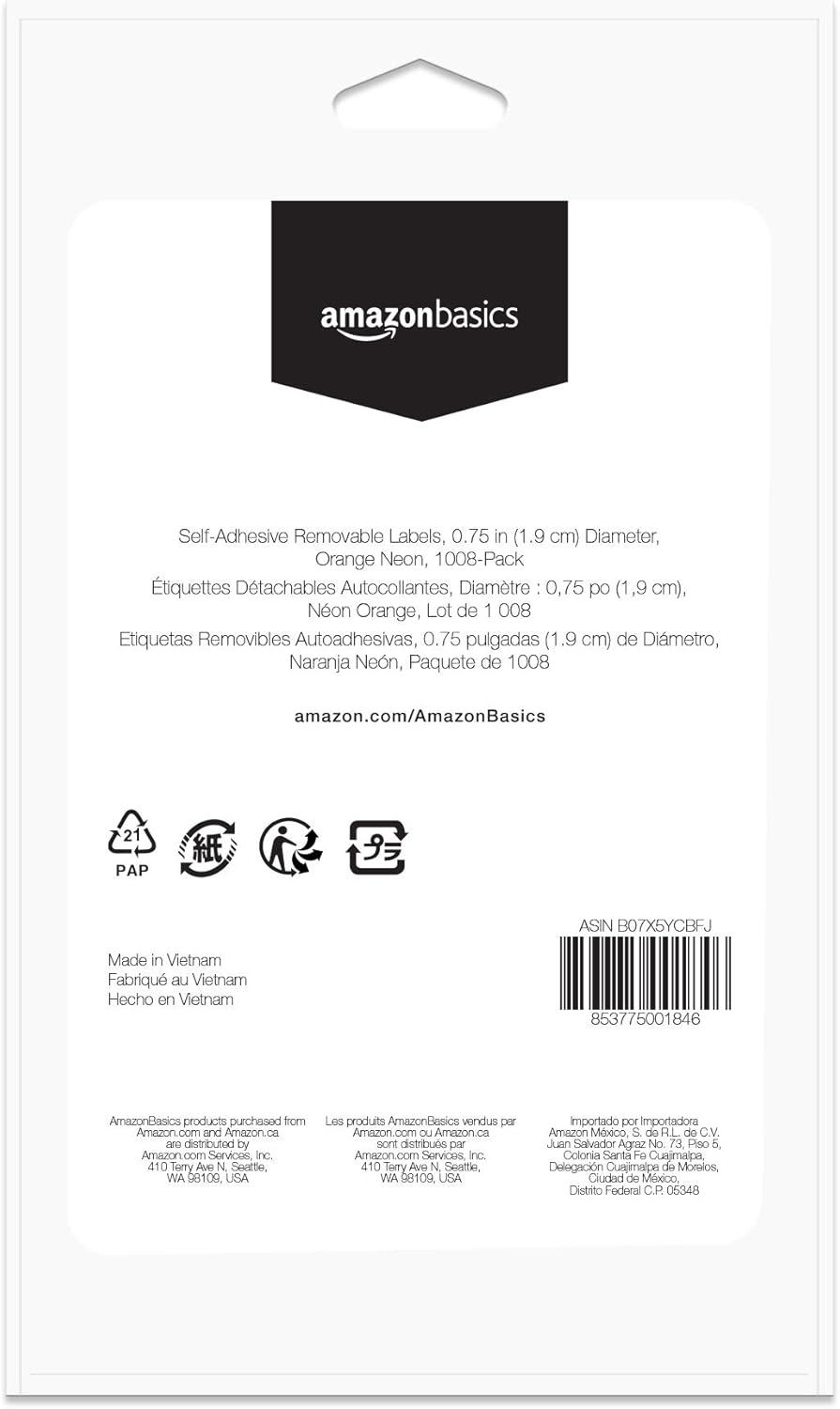  Basics Self-Adhesive Removable Labels, 0.75-Inch Diameter, Orange Neon, 1008-Pack : Office Products