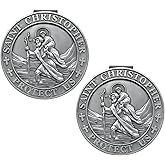 ANOWVI Saint Christopher Medal for Car, Visor Clips for Cars, St Christopher Medal for Car Visor, Gift for Drivers, Car Travel Accessories for Long Trips Families, Friends (Style1, 2 Pack)