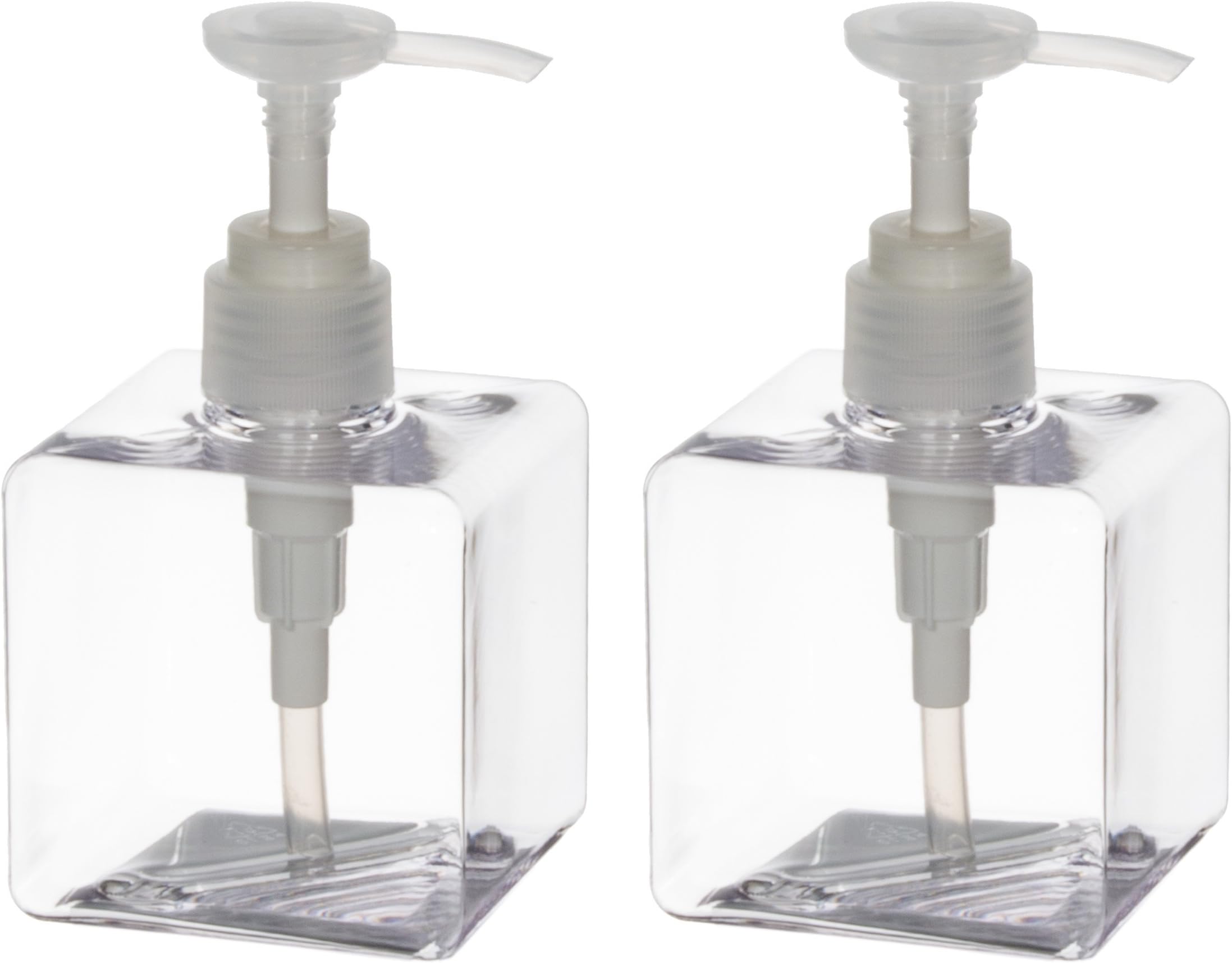 Uviviu 250ml(8.5oz) PETG Refillable Empty Pump Bottle，Lotion Soap Dispenser to Fill Shampoo & Shower Gel & Hand sanitizer Square for Bathroom (Clear 2 Pack)