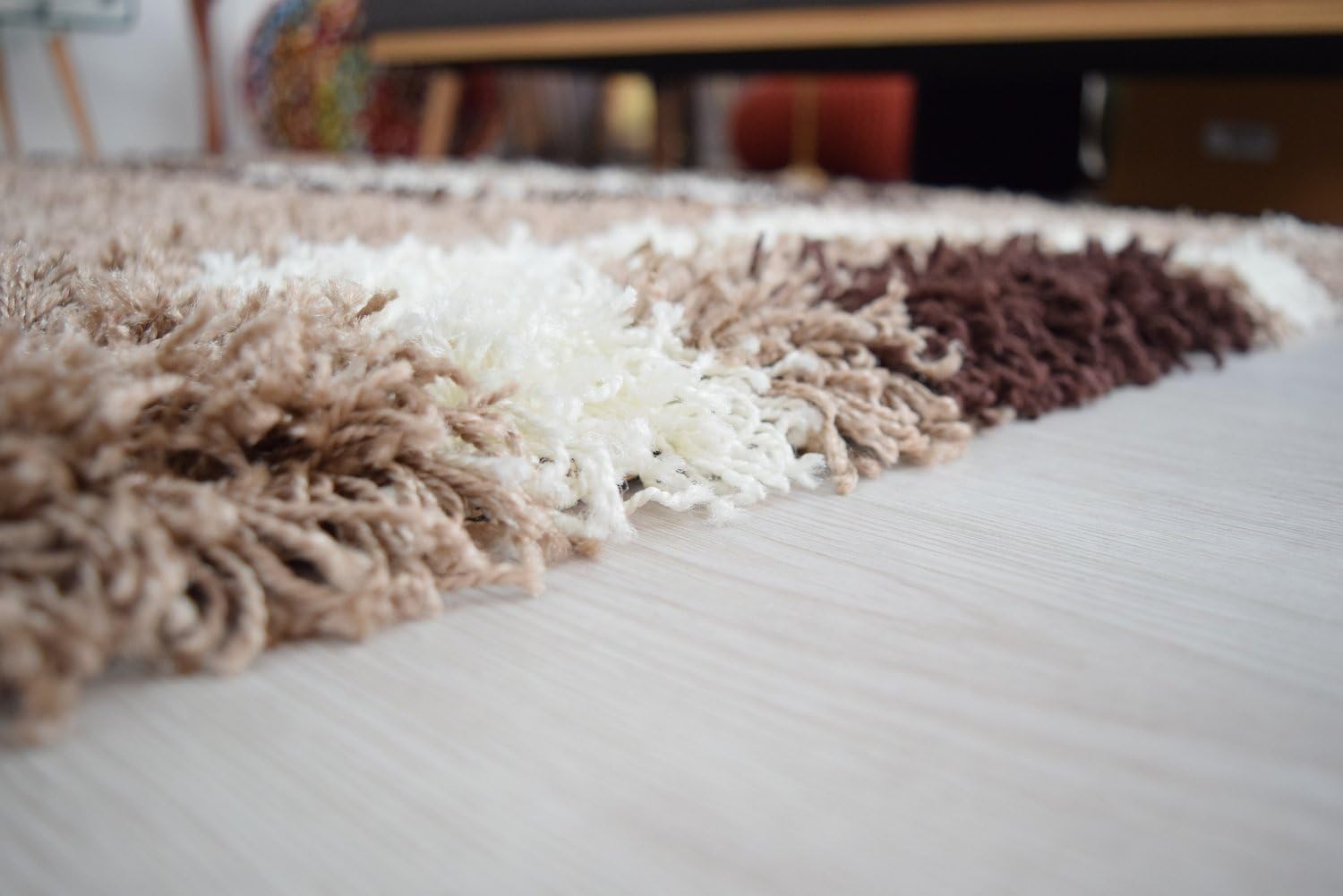BRAVICH RugMasters Large Brown Beige and Ivory Cube Boxed Pattern Geometric Square Design Mix Super Soft High Deep Pile Shaggy Area Rug/Living Room Rug Carpet 120 x 170 cm (4' x 5'6) - Image 4