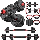 PASYOU Adjustable Dumbbell Set, 45lbs Free Weight Set with Connector, 5 in 1 Weight Set Used as Kettlebells, Barbell, Push up Stand, Fitness Exercises for Home Gym Suitable Men/Women