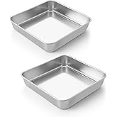 LIANYU 2 Pack 8 x 8 Inch Square Cake Pan, Stainless Steel Baking Lasagna Brownie Bread Pan, Square Bakeware for Birthday Party Wedding, Oven & Dishwasher Safe