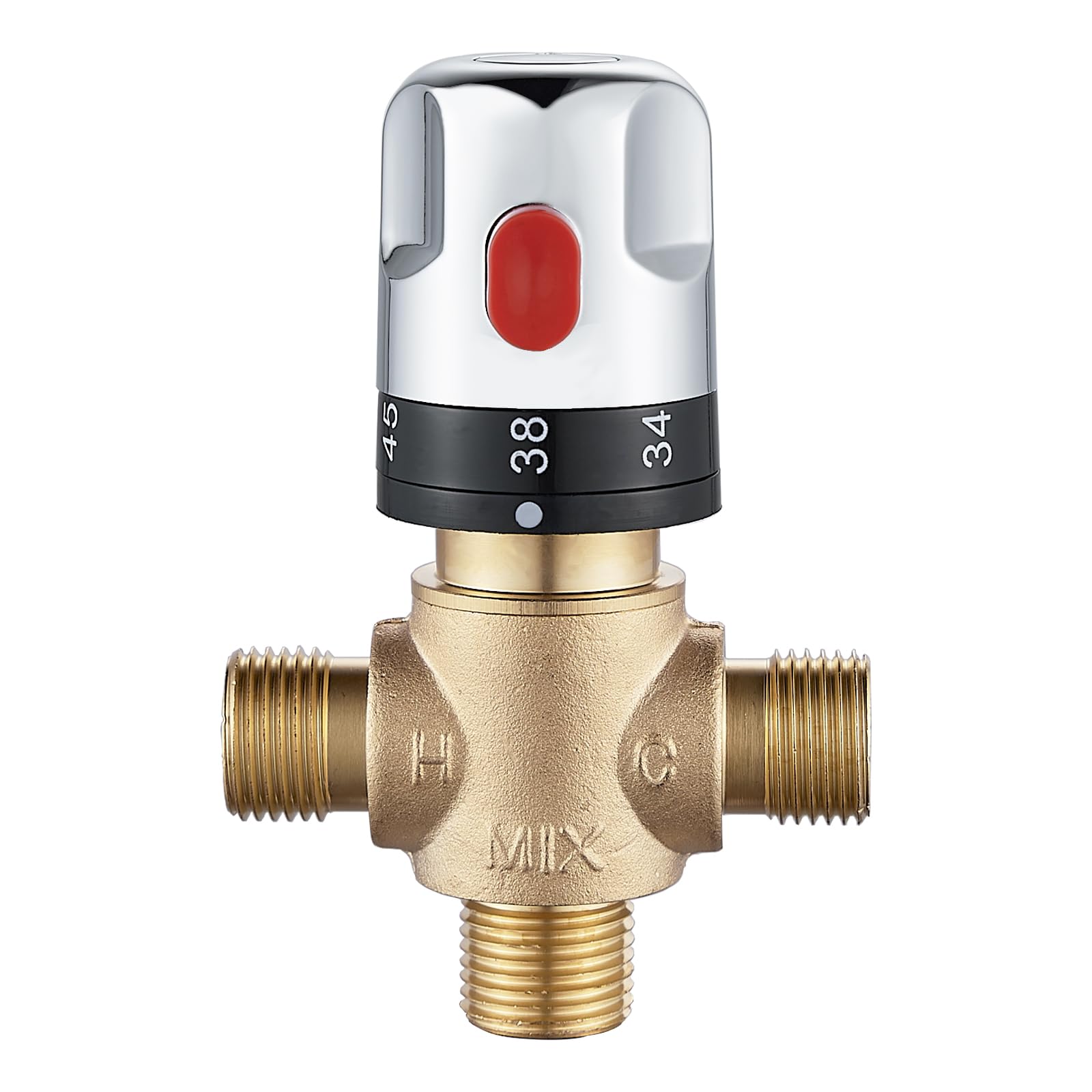 kisimixer Thermostatic Mixing Valve for Shower System Water Temperature Control Pipe Basin Thermostat Control, Solid Brass 3-Way Hot Cold Water Regulator 1/2" BSP (21mm) Connection