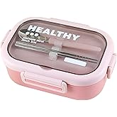 Ausenzup Stainless Steel Lunch Box, 2 Compartment Bento Box for Adults, Easy to Clean, Leak-Proof Design, Food Storage Container with Tableware for Family, Work, Picnics and Travel(850ml, Pink)