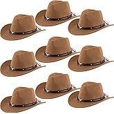 Toulite 9 Pcs Western Cowboy Hat Fur Faux Felt Hats Travel Cap with Strap for Men Women Cowgirl Party Cosplay Costume