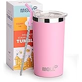 Mollcity Kids Cup with Straw-12 oz Stainless Steel Vacuum Insulated Drink Water Tumbler with Leak Proof Slide Seal Lid & Silicone Pad, BPA Free(Purple Pink)