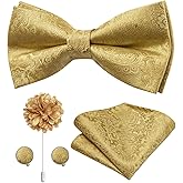 Dubulle Bowtie for Men Paisley Floral Mens Pretied Bowtie and Lapel Pin Set Pocket Square Cufflinks Wedding